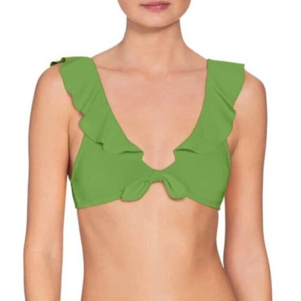 Robin Piccone Ava Ruffle Knot Bikini Top in Green SZ L NWOT